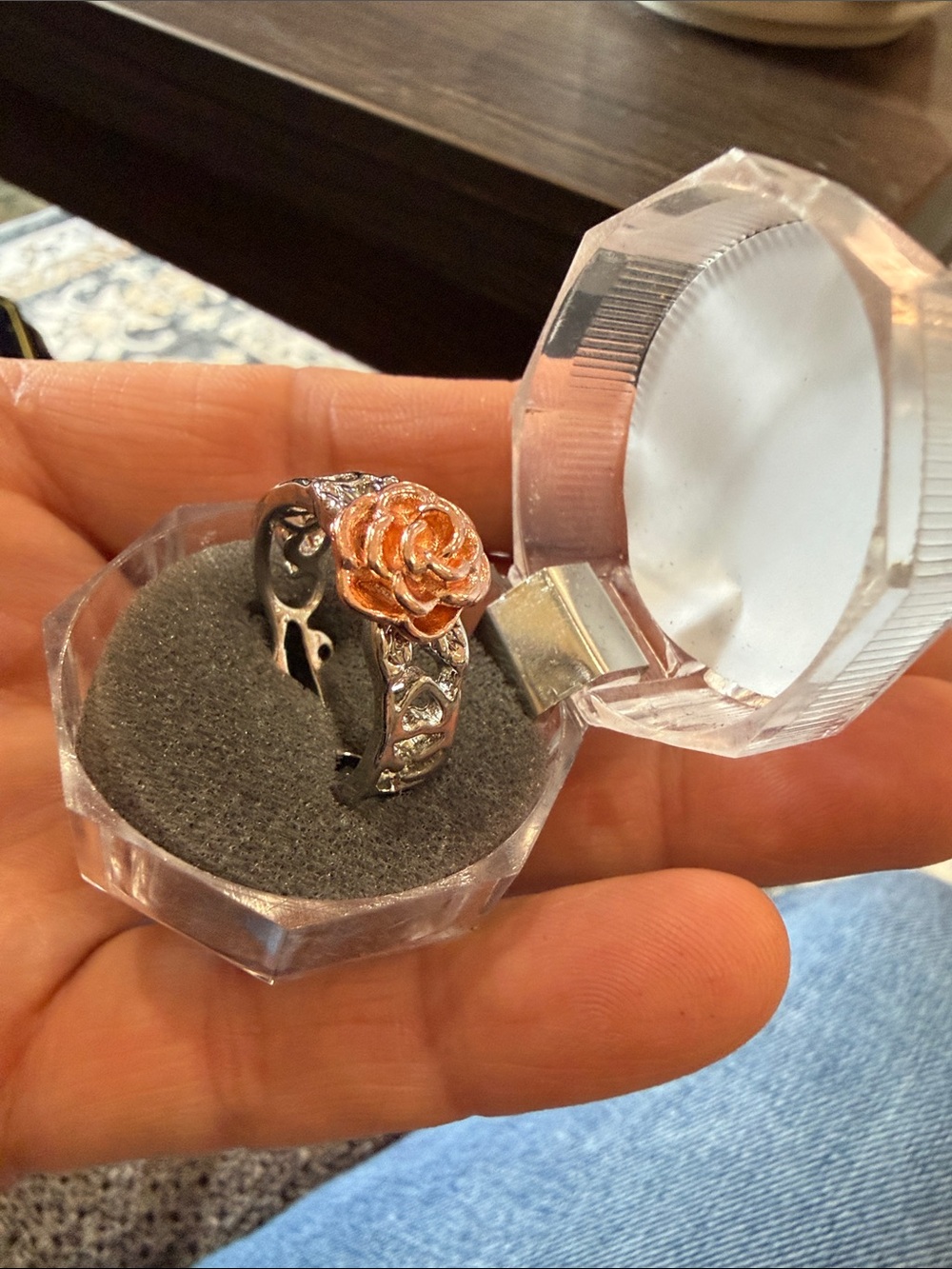 Sterling Silver Band Ring with Copper Rose Accent